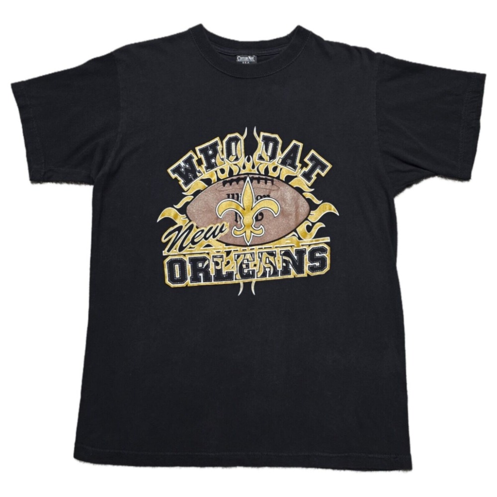 Rare Vintage 90s New Orleans Saints Graphic T-Shirt Black Pre-Shrunk USA Mens M